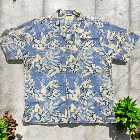 Cubavera Casual Hawaiian Summer Button Front Blue Cream Rayon Shirt Men's XL - Picture 1 of 9